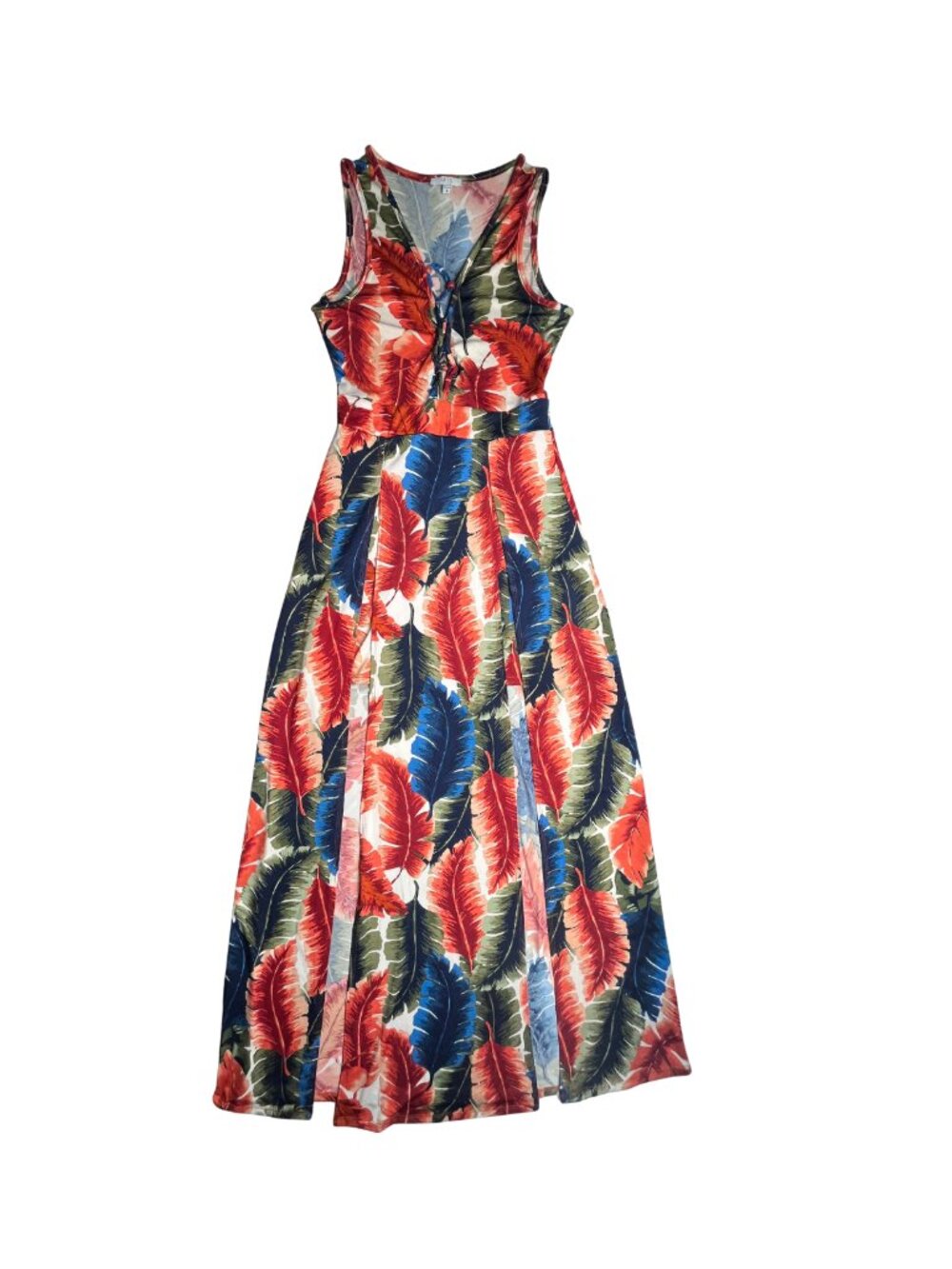 IRIS Tropical Palm High Low Maxi Dress S Lace Up Coral